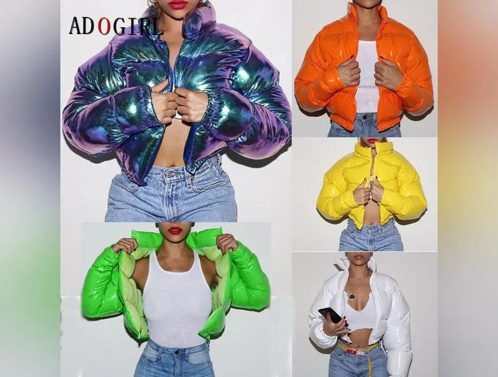 Adogirl Winter Down Jacket Women 2020 Neon Color Cropped Puffer Jacket Parka Outwear Thick Bubble Coat Fashion Streetwear 2020