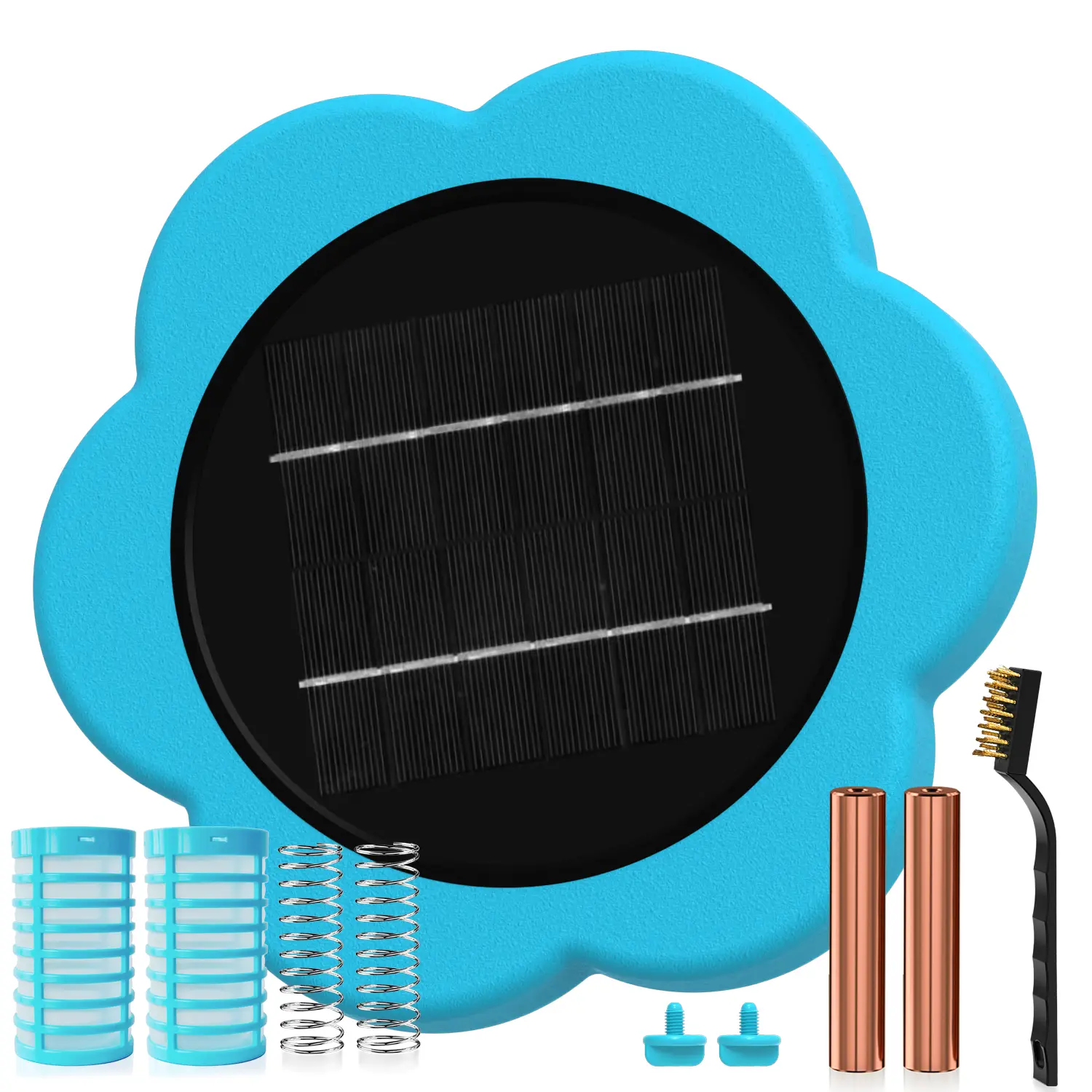 Floating Solar Pool Ionizer Complete Kit - Copper Anode, Large Weatherproof Solar Panel, 2 Plastic Fitting Sets, Mesh Basket, 85% Less Chlorine, 35000-Gal Capacity, Fresh/Salt Ready, Longer Service Life, Universal Pool/Pond Cleaner (For Swimming Families)