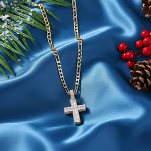 Diamondcelebritees Bagutte Moissanite 925 Yellow Silver Cross Pendant for Men's 7.50ct VVS D