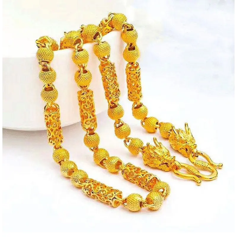 Copper Alloy Necklace with Ethnic Double Dragon Head, Unisex Chinese Style Jewelry with Animals Pattern, 60cm Link Chain, Daily Wear, Metal Coating, Chain & Link, Dragon And Phoenix Patterns, Fashion, Geometric, Hollow Dragon Head Necklace [Gold]