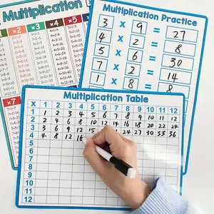 Three single-sided multiplication and division tables, dry-wiped whiteboard, mathematics teaching AIDS suitable for students, classrooms and families, paper materials, educational tools, Math Practice, Easily Erasable