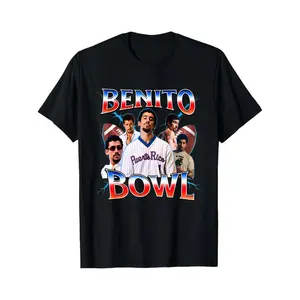 Black T Shirt Benito Bowl Puerto Rico Baseball Team Graphic Print For Sports Fans And Casual Wear