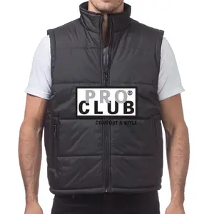 PROCLUB Men's Heavyweight Padding Plain PRO CLUB Vest Jackets Camo Vest Coat Casual Full Zip Padding Jacket Warm Plain Padding Vest with Pocket