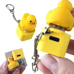 Duck Quacking Keychain & Cat Meowing Keychain, Funny Quacking Duck Hat Keychain, USB Rechargeable sensory Button Quacking Duck Toy Keychain Durable Quirky，Reduce stress and relax