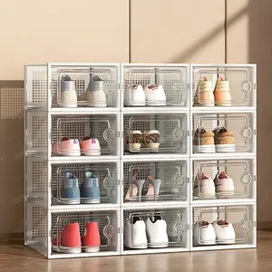12 pcs transparent reinforced shoe storage box can stack black and white boots/transport/high heels storage, doorway shoe rack shoe cabinet, shoe display cabinet