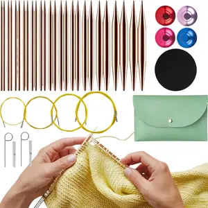 Interchangeable Aluminum Circular Knitting Needles Set - 13 Pairs of 4 Inch (10cm) Needles with 4 Cables, Needle Holders & Leather Bag - Perfect for Smooth Knitting & Versatile Projects