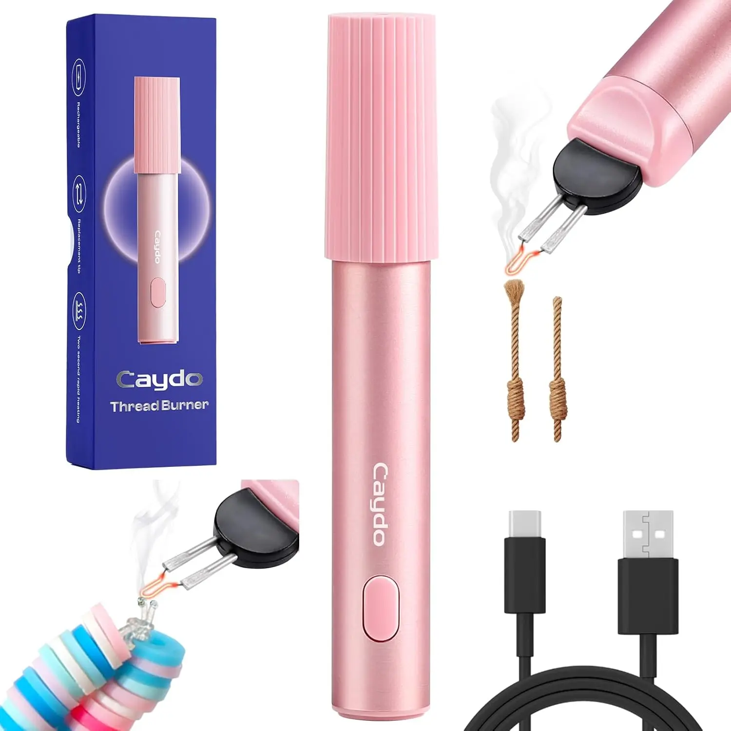Caydo Thread Burner for Jewelry Making, Rechargeable Thread Burner Tool & Threads Zapper for Bead Weaving, Bracelet Making, Leather Craft, Sewing & Stringing Projects