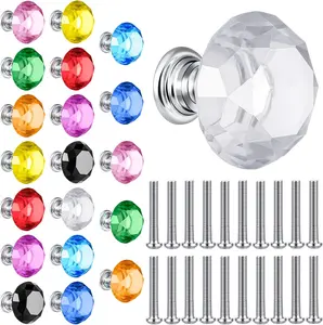 Crystal Cabinet Knobs 30 mm Drawer Pulls Colorful Diamond Shape Dresser Handles for Furniture Office Kitchen Bathroom - Set of 20
