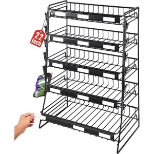 Candy Display Rack Countertop, 5 Tier Snack Organizer for Stores, Candy Stand Chip Rack & Snack Stand for Counter, Concession Stand Black Metal Snack Shelf for Retail Movie Theatre Kitchen Office