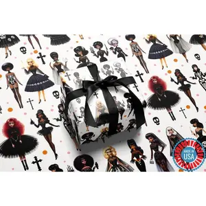 Gothic Doll Wrapping Paper: Dark Glamour Fashion Illustration