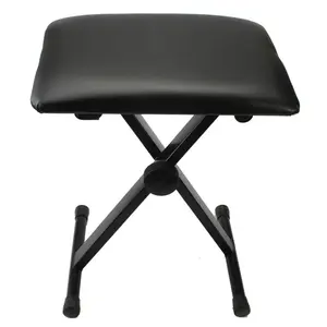Adjustable Folding Piano Bench Stool Black 18-20 Height Padded Leather Seat Heavy Duty Iron Frame for Pianos Keyboards