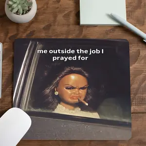 Square Me Outside The Job I Prayed For Doll Work Meme Gaming Mouse Pad, Funny Design, Desktop Decor, Desktop Accessory, Desk Accessories, Non-Slip Rubber Mousepad with Stitched Edge, Mouse Pad for Laptop PC Gaming Work Daily Use, Gift for friend