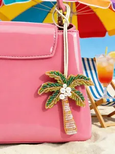 A handmade beaded tropical beach accessory, coconut tree pendant, DIY wallet charm, summer beach bag decoration, Girly Purse Accessories. Lightweight, a must-have for women's vacations, Y2K aesthetic style