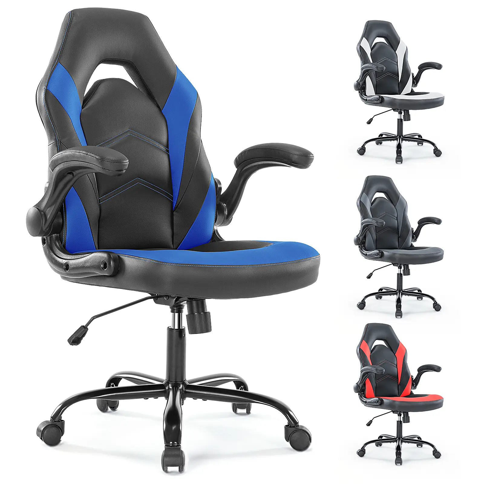 HomeSquad Gaming Chair - Ergonomic Swivel Racing Office Executive Task Chair with Adjustable PU Leather and Flip-up Armrest for Adults, Kids, Men, Women, Gamers