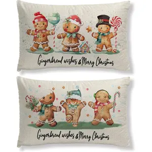 2Pcs Christmas Gingerbread Pillow Covers Vintage Winter Pillowcase Decor Xmas Decorations for Home Farmhouse Sofa Couch