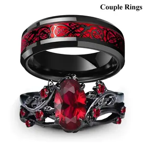 Charming couple rings, women's rings with sparkling gemstones, Celtic stainless steel men's ring sets, wedding ring jewelry.