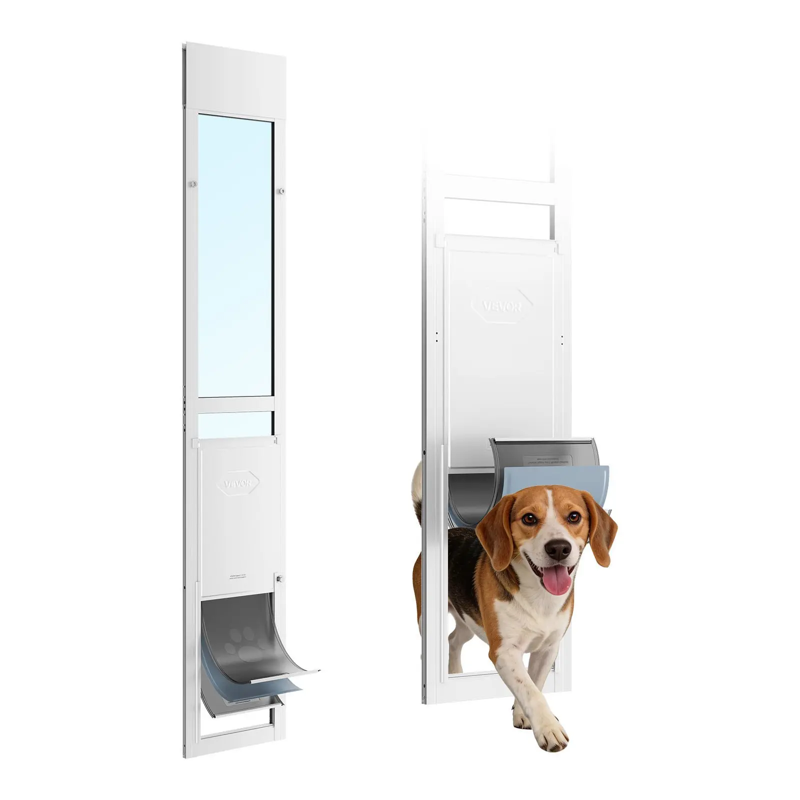 VEVOR Dog Door for Sliding Glass Door, 75 7/8 to 80 11/16 Adjustable Height, Aluminum Alloy Frame with Flap and Rotating Hinge, Lock Design, for Large-Sized Dogs, Sliding Glass Pet Doors for Renters