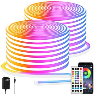 RGB LED neon Rope Lights LED neon Lights with Remote/APP Control 24V IP65 Waterproof Flexible Neon LED Strip Lights for Bedroom Room Outdoors Decor