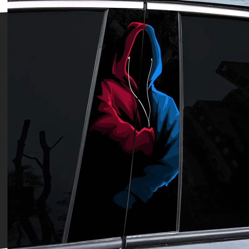 2 pieces red and blue cool pattern themed B-pillar car decal, truck decal, durable vinyl, semi-matte, easy to attach - perfect for glass and metal surfaces, - as well as decorative laptops - helmets - motorcycles