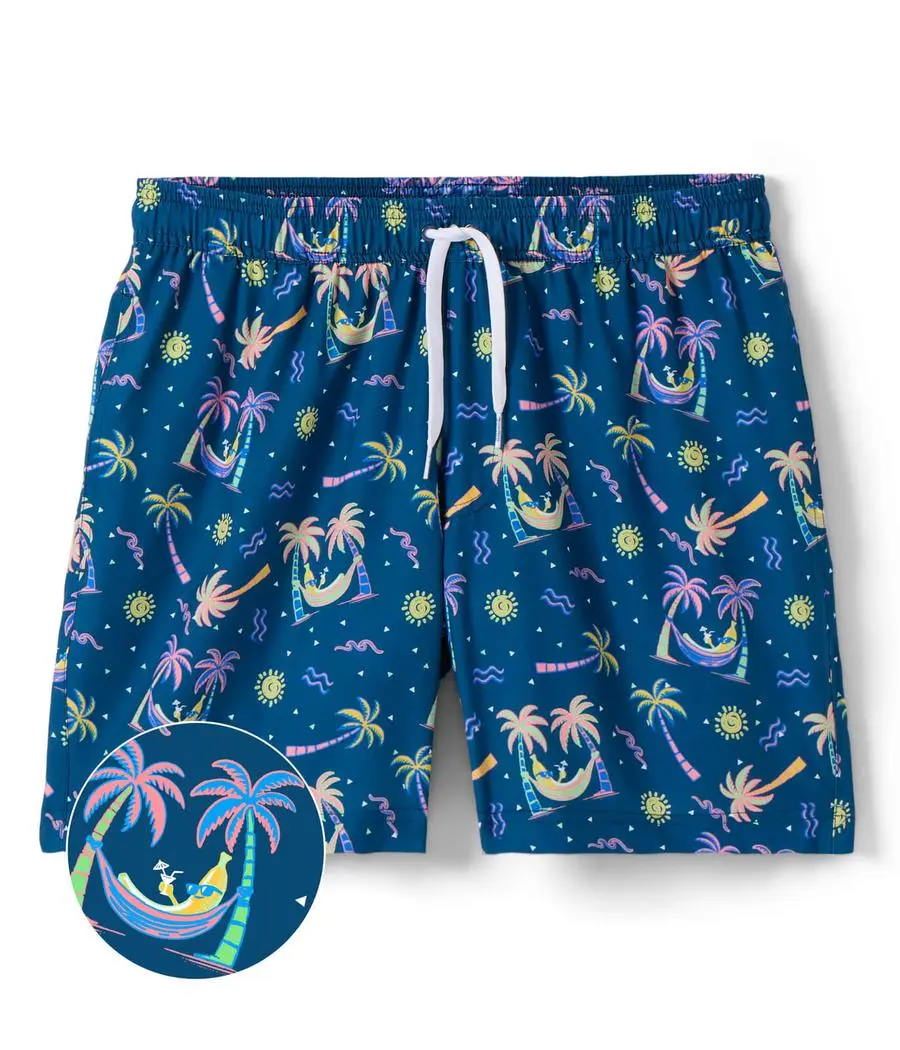 Banana Hammock Stretch Swim Trunks - 6" Inseam, Swim Bottoms, Beach Outdoor Wear, Activewear, Water Sports, Male, Hammock Print, Quick-Dry Fabric