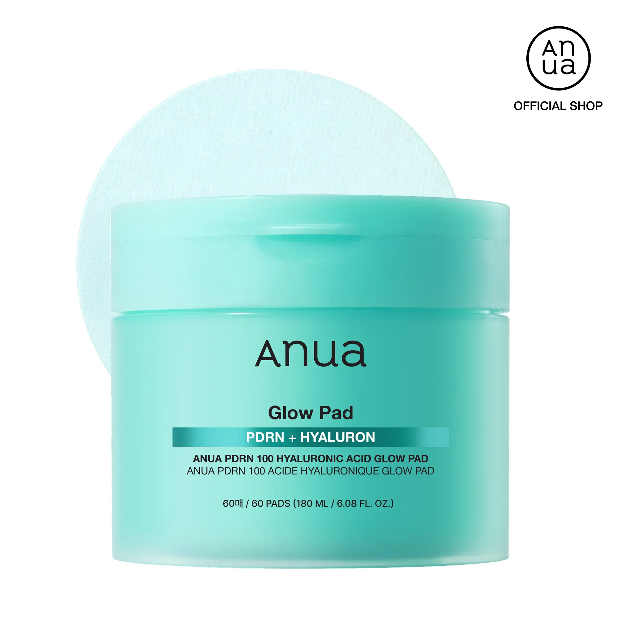 [Anua] PDRN 100 Hyaluronic Acid Glow Pad (180ml / 60Pads)｜Deep Hydration, Radiance, Toner Pads, Korean Skincare, Rejuvenating, Firming, Collagen, Moisture Plumping, Vegan Fabric, Peptides, Glow