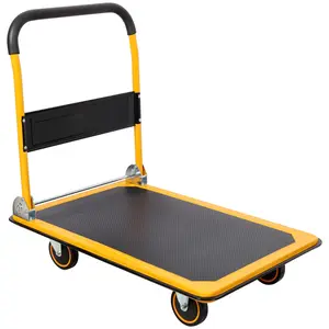 Heavy Duty Foldable Push Cart Dolly| 330 lbs Capacity| Upgraded Collapsible Hand Truck Folding Platform with 360 Degree Swivel Wheels| Flat Bed Moving Wagon| Space Saving Push Handle (Yellow)