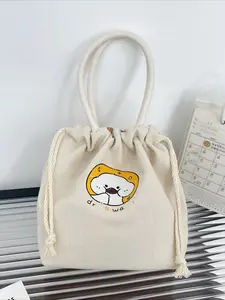 Canvas Drawstring Bag, Small Fresh Outing Makeup Pouch, Handbag for Phone and Snacks, Portable and Stylish, Perfect for Daily Use