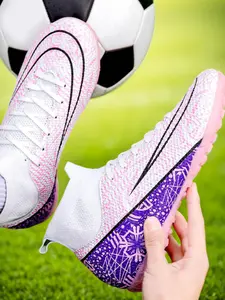 Men's Sporty Lace Up Soccer Shoes, Comfortable Breathable High Top Football Shoes, Professional Training Shoes, Football Boots for All Seasons