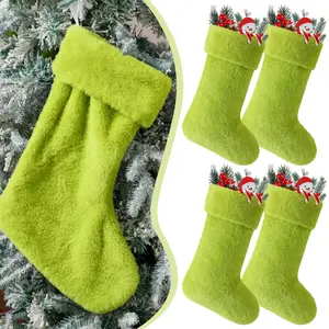 Christmas Clearance Sale Christmas Stockings 24/4 Pcs Cute Large Capacity Funny Green Furry Christmas Decor Mini Dot Xmas Stockings Candy Bag Green Christmas Monster Decoration Home Door Wall Fireplace Stocking Stuffer Burr Basket Christmas Gifts