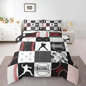Feelyou Kids Multi Color Baseball Theme Bedding Set - Soft Quilted Comforter, Patchwork Down Duvet Insert, Red Black Gray Blanket, Ideal Sports Gift for Baseball Fans, Multi Color Bedding