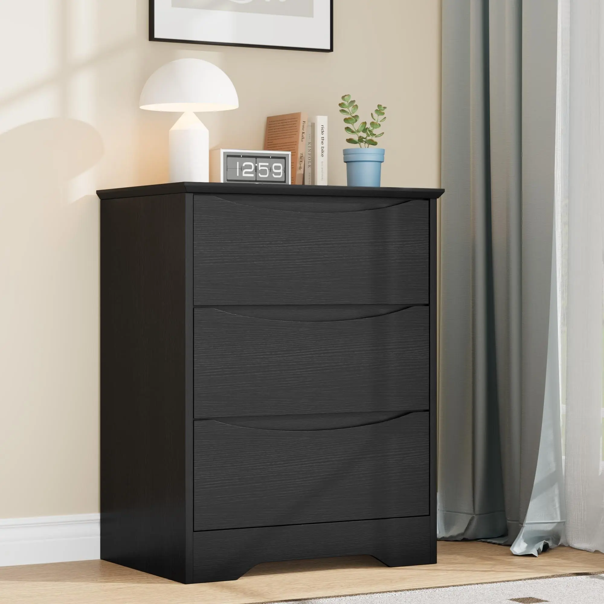 3-Drawer Drawer Cabinet with Hidden Handles, Tall Wooden Dresser for Modern Bedroom Organization, Clean Design Storage Chest for Living Room, Dresser Organization
