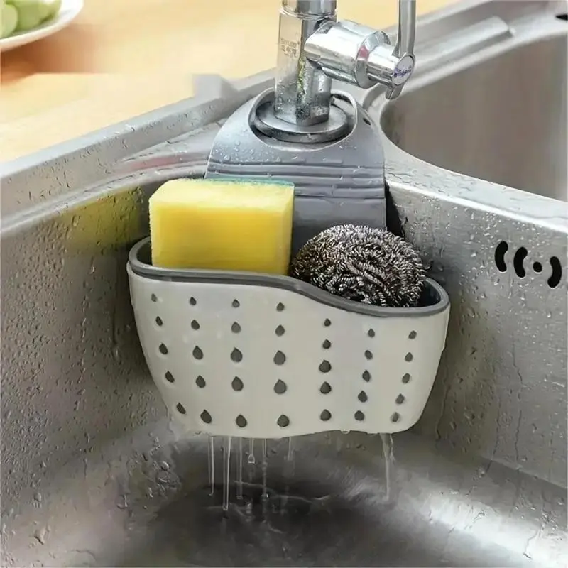 Kitchen Sink Sponge Holder, 1pc Double Layer Hanging Hangable Sponge Drain Basket, Portable Storage Shelves for Kitchen Bathroom Dining Room, Bathroom Storage Rack