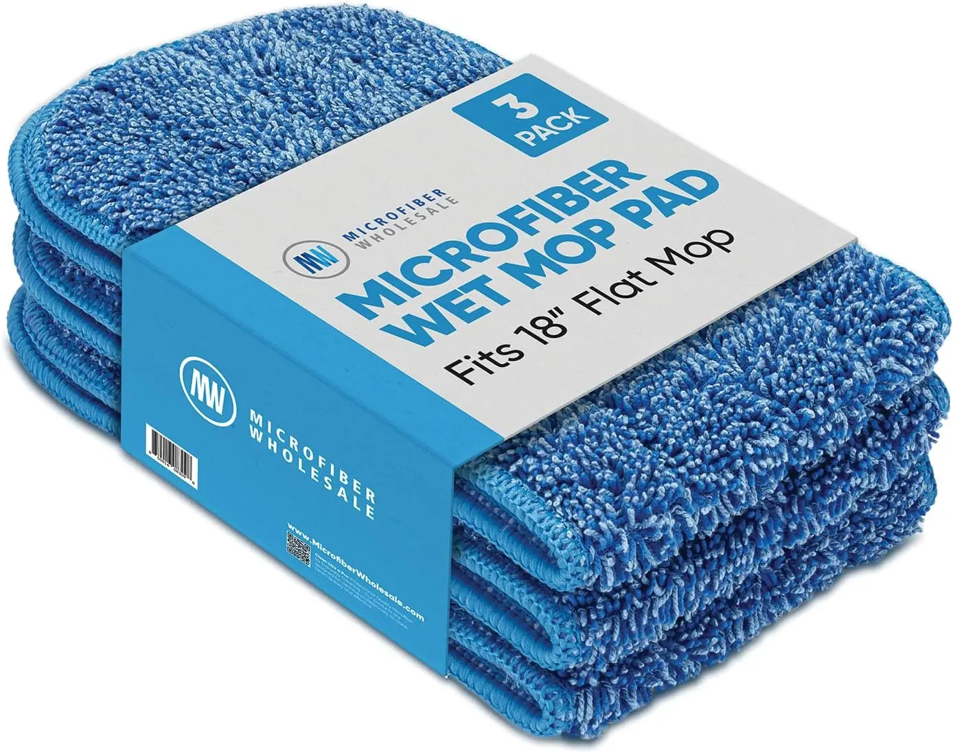 18 inch Microfiber Wet Mop Pad Refills – Machine Washable & Reusable Replacement Heads for 18" Flat Mop | Hardwood, Tile, Vinyl & Laminate (3 Pack)