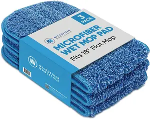18 inch Microfiber Wet Mop Pad Refills – Machine Washable & Reusable Replacement Heads for 18" Flat Mop | Hardwood, Tile, Vinyl & Laminate (3 Pack)