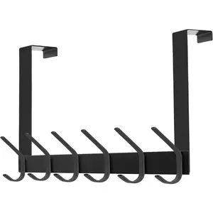 Heavy Duty Over Door Hanger with 12 Hooks, Door Organizer Rack for Coats, Robes, Towels & Hats, Space Saving Bathroom Storage (Matte Black)