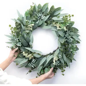Eucalyptus Wreaths 22" Large Artificial Greenery/Indoor Wreath/Summer/Winter Wreath Green Wreaths for Front Door Porch Window Wall All Year Round Wre-ath(Green)