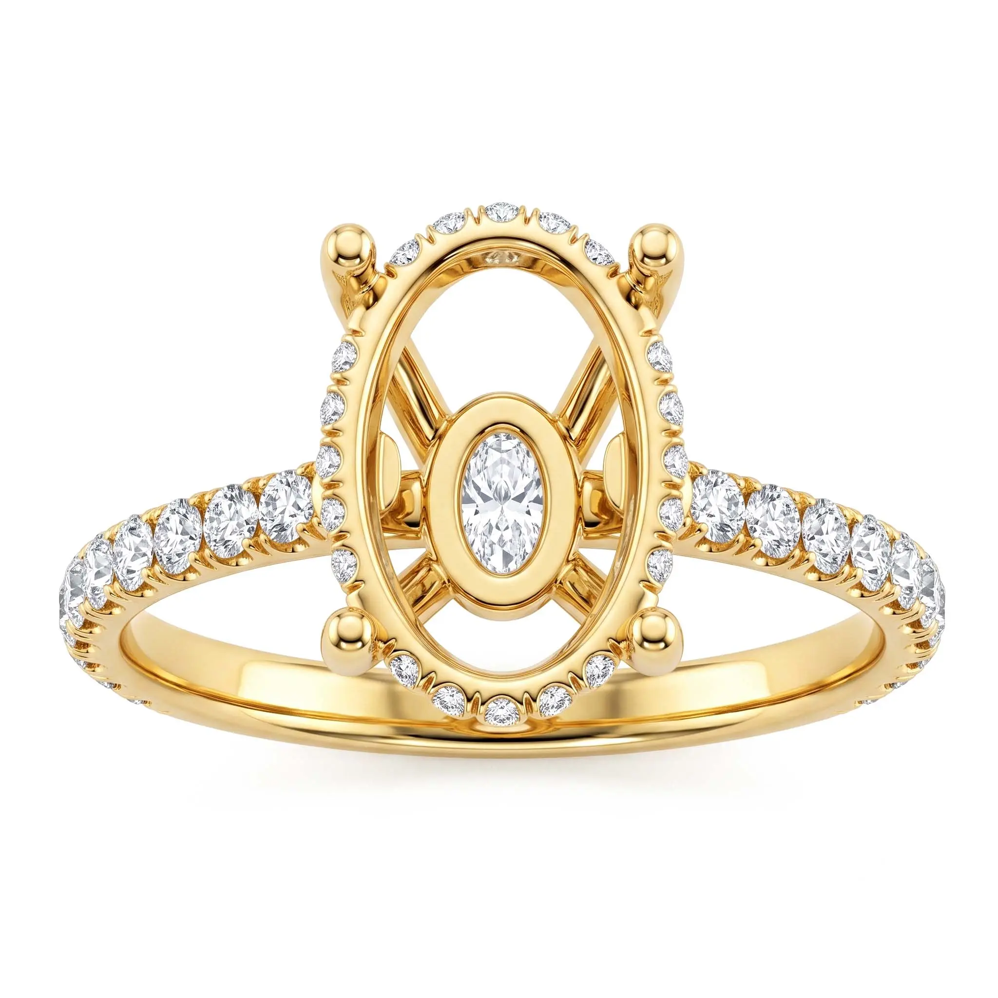 Oval French U Pave Hidden Halo Diamond Semi-Mount Engagement Ring | 14k White/Yellow/Rose Gold | 0.52 CTW Lab Diamonds | Fits 1ct to 6ct Oval Center Stone | JAVDA