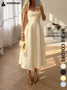 Women's Solid Color Cami Dress, Elegant Sleeveless Dress for Party Wedding Guest, Ladies Summer Clothes  tea length dress    a line dress