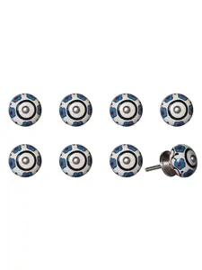 212 MAIN Blue & White Ceramic & Metal Drawer Pull Knobs - Set of 8, Traditional Home Decor, 1.5x1.5 in, Large Appliance Parts & Accessories for Household Use, Artisan Crafted