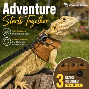 Zoomie Zone Adjustable Lizard Harness Leash Set Soft Reptile Vest Anti-Escape Walking Strap Suitable for Bearded Dragon Chameleon Iguana Outdoor Park Indoor Window Safe Walking Gear Black Brown Two Colors Pet Reptile Accessory