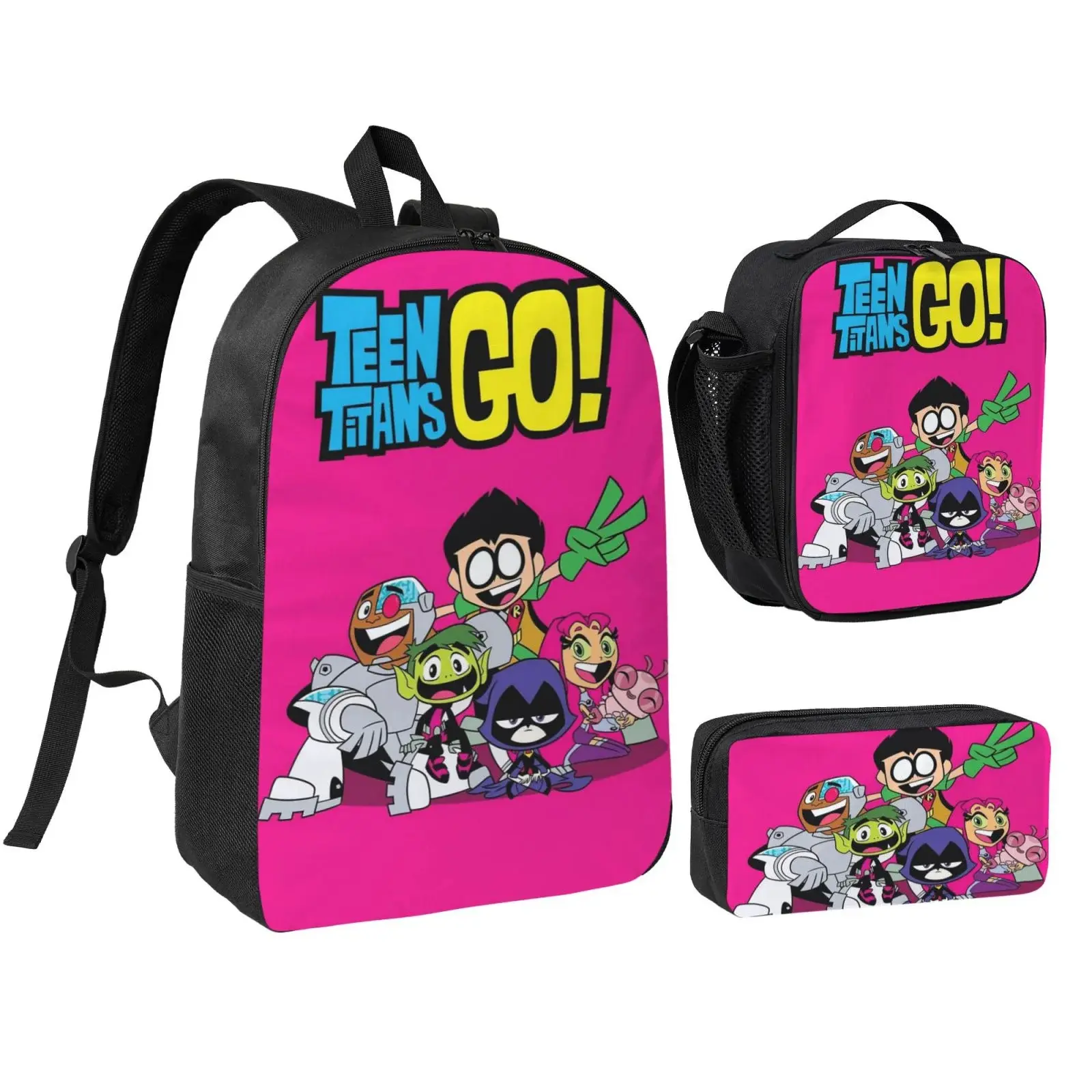 Teen titans go Three piece backpack set young backpack combination backpack lunch bag pencil case