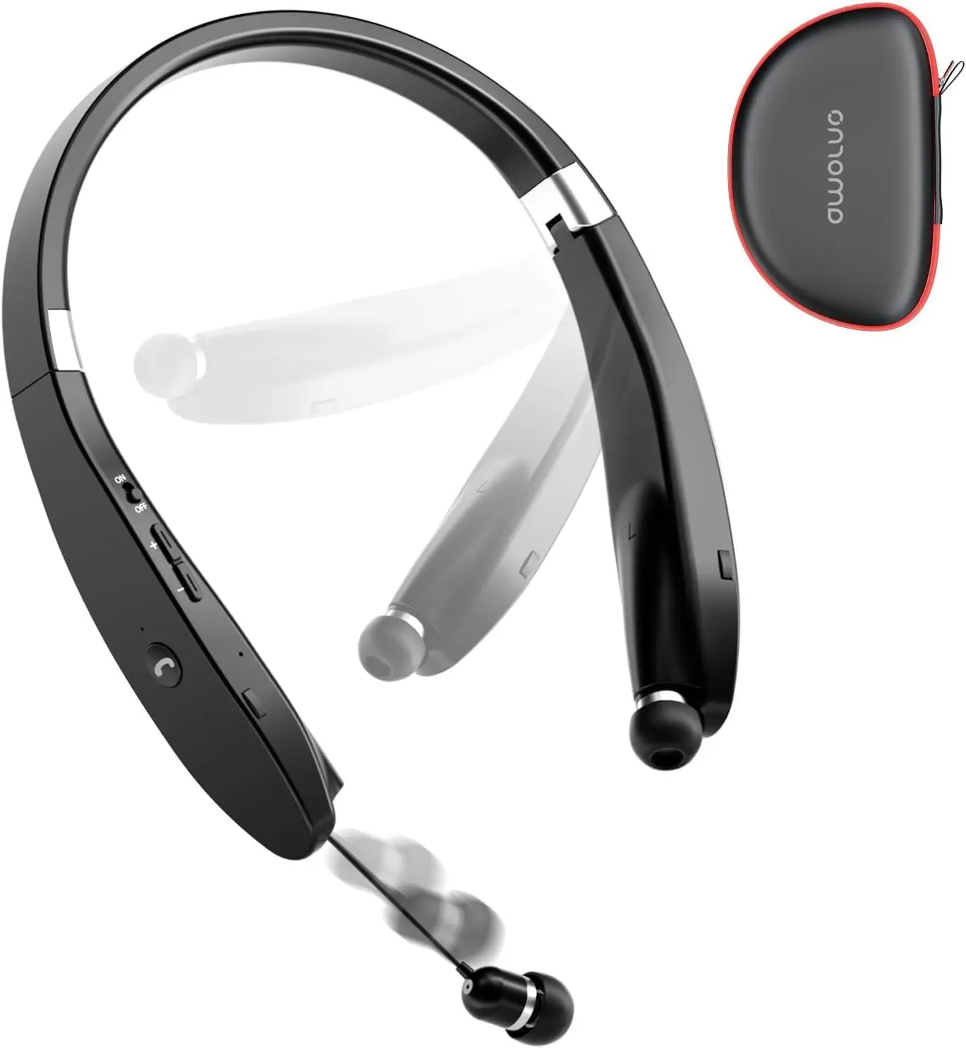 Foldable  Headphones  Neckband Headset with Retractable Earbuds,  Sweatproof Noise Cancelling Stereo Earphones with Mic
