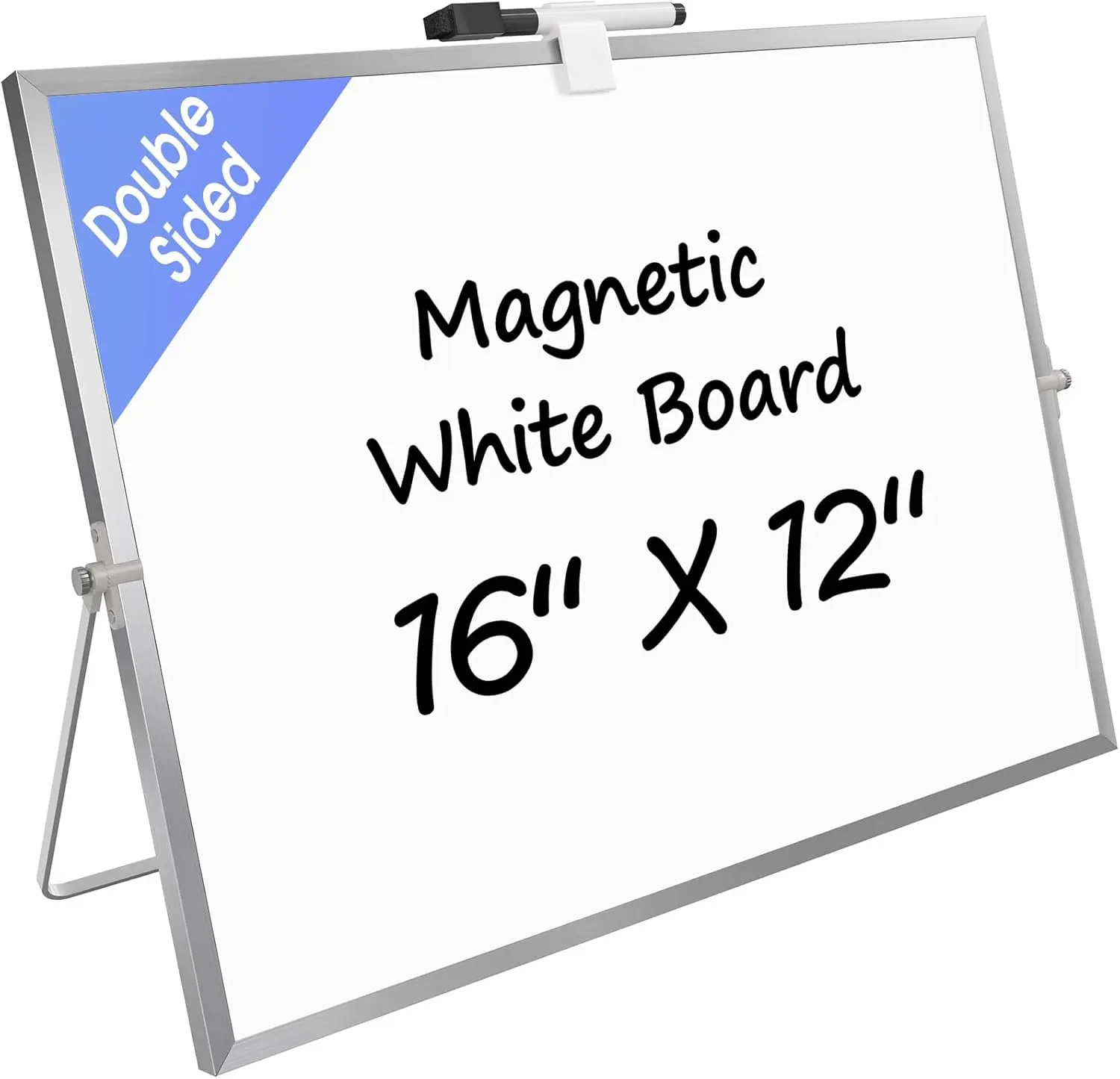 MaxGear 16"x12" Adjustable Compact Double-Sided Magnetic Whiteboard - Metal Frame, Stand, Stain-Resistant Desktop Surface, No Ghosting or Stains, Ideal for Office To-Do Lists, Kids Arts & Crafts Educational Toy