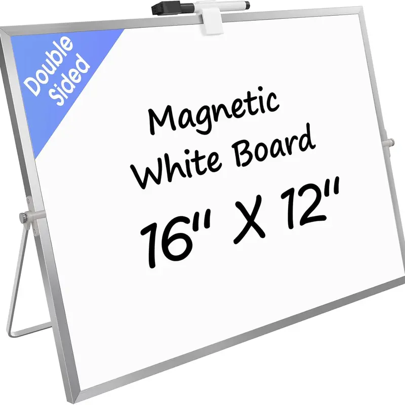 MaxGear 16"x12" Rectangular Magnetic Drawing Board - Compact Metal Alloy Frame, Desk-Wall Adjust Stand, Double-Sided Stain-Resistant No-Ghosting Surface, Ideal for Office Task Planning, Classroom Teaching