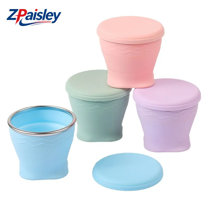 1Pc/2Pcs Silicone Collapsible Cup with Lid & Stainless Steel Rim, BPA Free Food Grade Portable Foldable Reusable Drinking Cup, Lightweight Compact Travel Cup for Camping Hiking Office Dorm