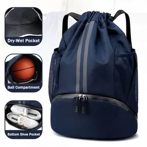 Sports Backpack with Shoe Compartment 25L, Active Drawstring Dual Shoulder Bag, Dry Wet Separation, Ideal for Gym, Swimming, Basketball, Football, Volleyball, Outdoor Sports