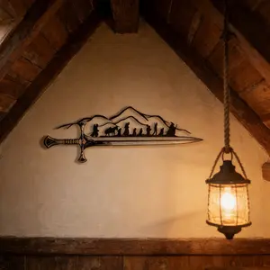 1 piece of "One Ring King" metal wall art - vintage wire silhouette mural, Frodo and Sam, fantasy home decoration, suitable for LOTR fans, Christmas gifts, Middle earth enthusiasts, western wall art, Unique Artwork, Vintage Design