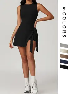 Women's Solid Color Tennis Dress, Sporty Sleeveless Tennis Dress for Outdoor Sports, Ladies Sportswear for Tennis Badminton, Tennis Athletic Dress