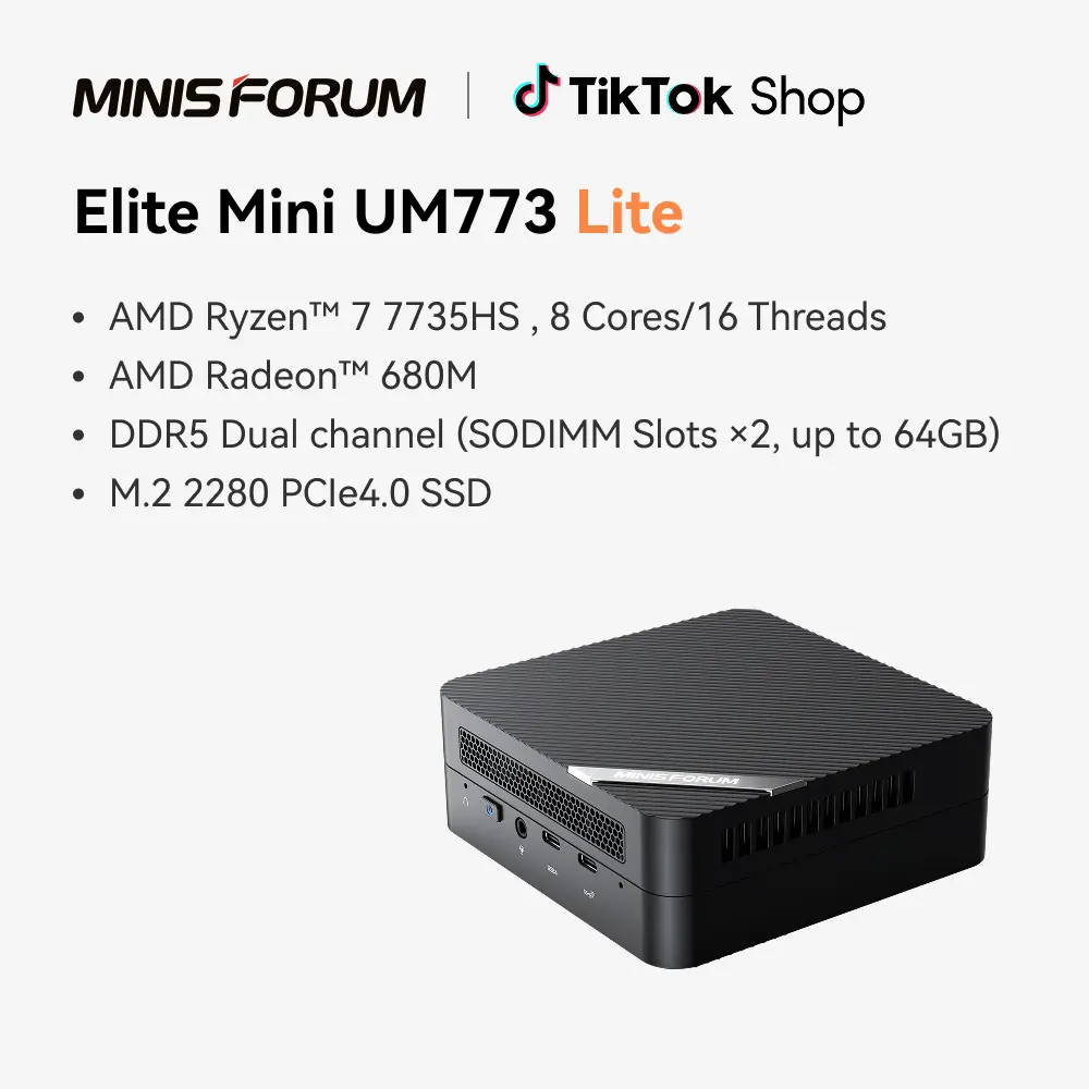 MINISFORUM Venus Series UM773 Lite Mini PC AMD Ryzen 7 7735HS Micro PC, DDR5 32G RAM + 1T PCIe SSD, 2X HDMI(4K), 1x USB4(8K) Triple Outputs, AMD Radeon 680M Graphics Small Form Factor