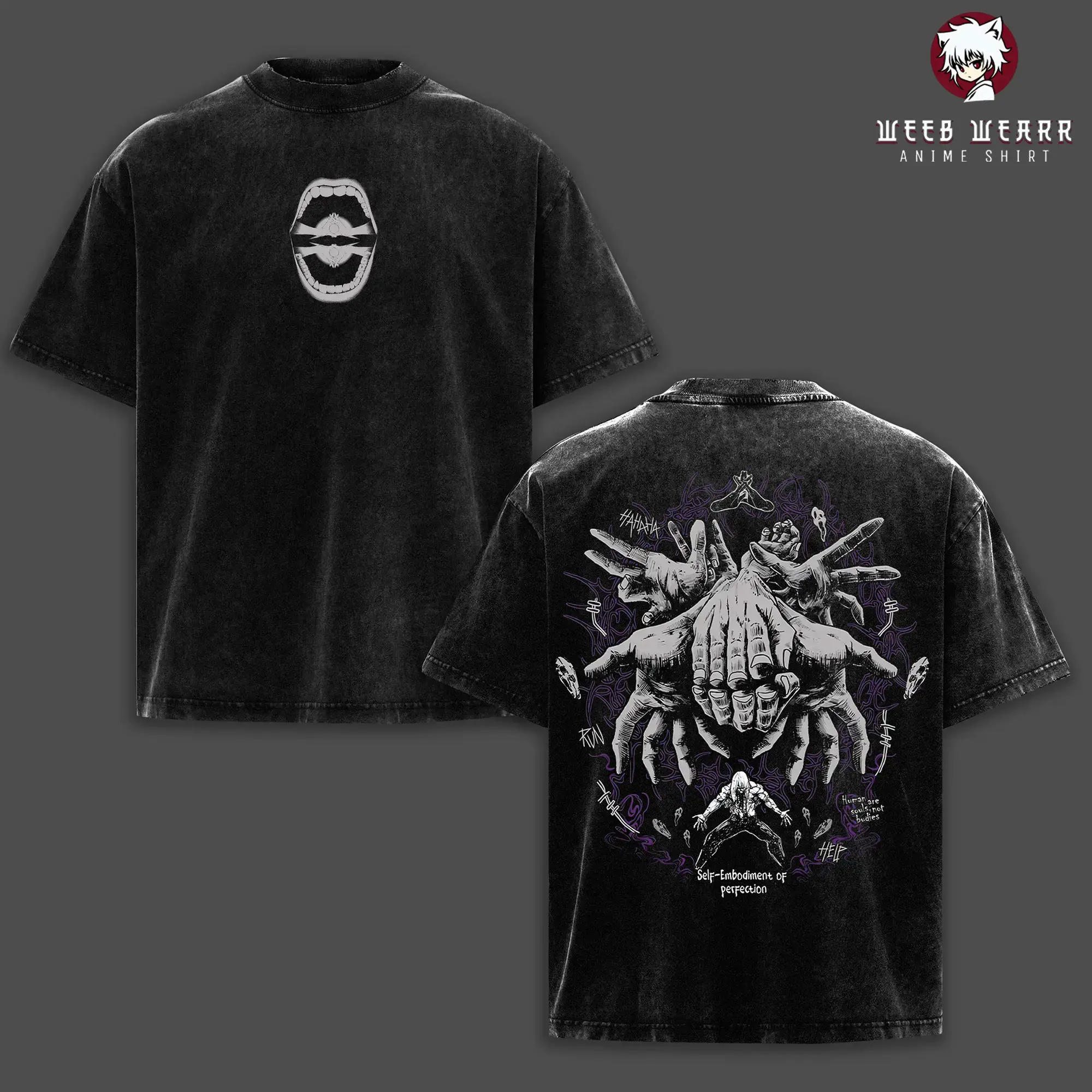 Mahito Shirt – Jujutsu Kaisen Vintage Washed Oversized Tee, Idle Transfiguration Graphic Anime T-Shirt, Heavyweight Cotton Unisex Streetwear, JJK Cursed Spirit Fan Gift